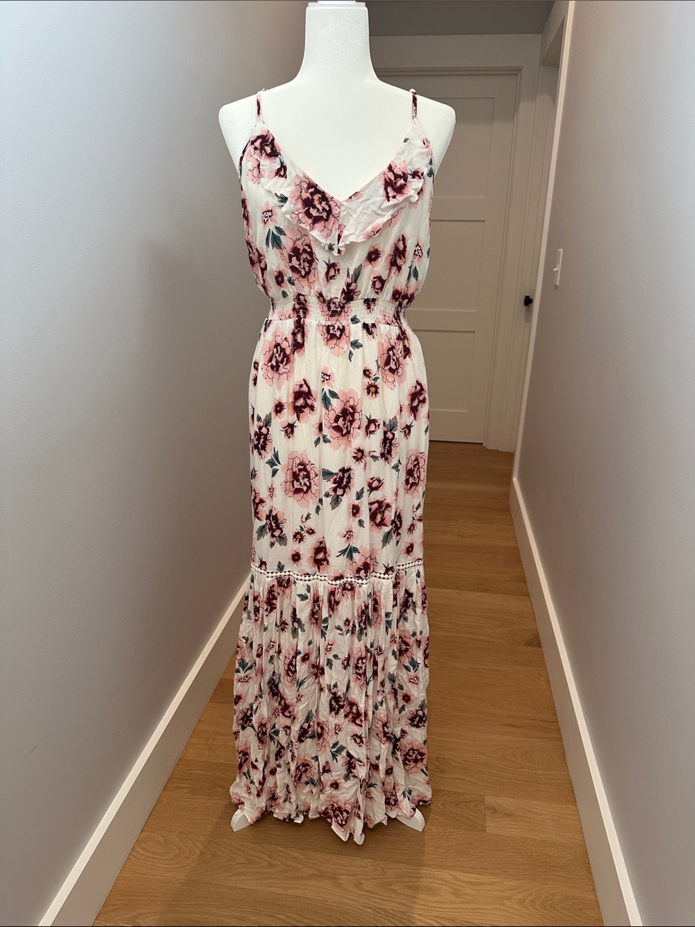 Jack by BB Dakota White Maxi Dress with Pink Floral Print